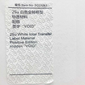 25u White Total Transfer Void Vinyl Roll For Printing Tamper Evident Label Materials